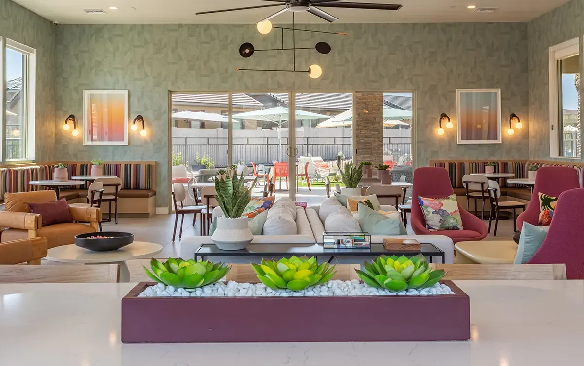 Clubhouse lounge viewed from the kitchen at Village Sonoran Vista.
