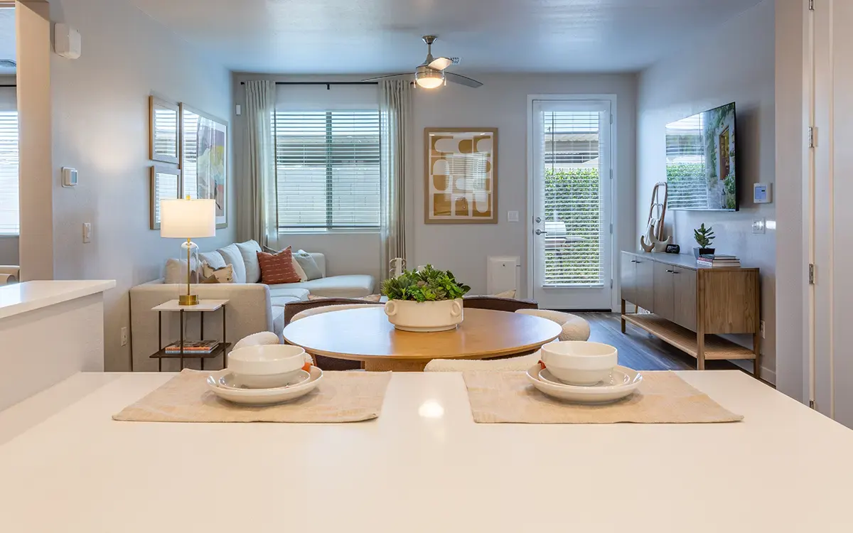 Breakfast bar and open living area at Village Sonoran Vista.